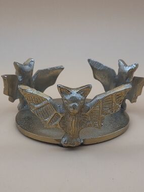 Bat Gothic Styling Halloween Gold Tone Coaster Holder Home Decor